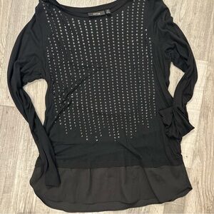 Apt 9 Womens Blouse Medium Black Metallic Casual Knit Long Sleeves Holiday